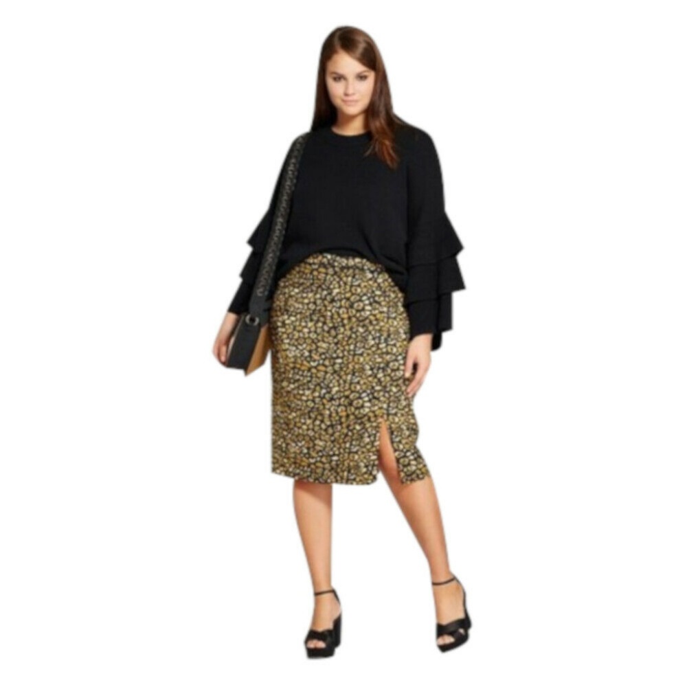Women's Print Mix Pencil Skirt Yellow Cheetah